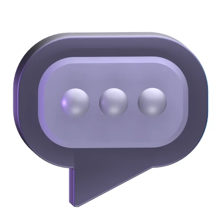 3D purple speech bubble icon with three dots isolated