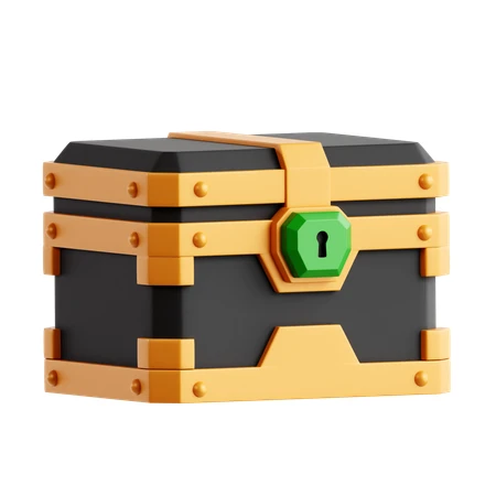 3D render of a black and gold treasure chest