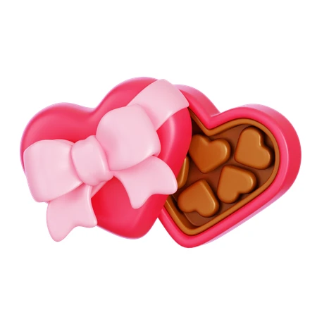 3D heart-shaped pink chocolate box with a bow