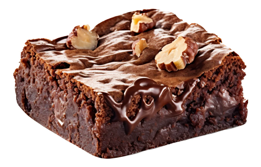 Fudgy chocolate brownie with walnuts isolated on white