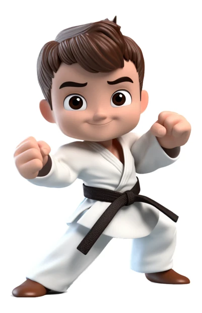 3D character of a young boy practicing karate