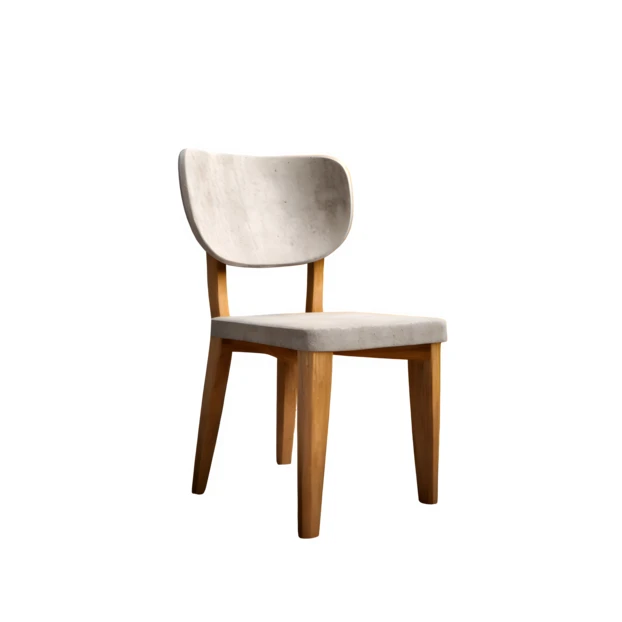 Modern wooden dining chair with light grey upholstery isolated