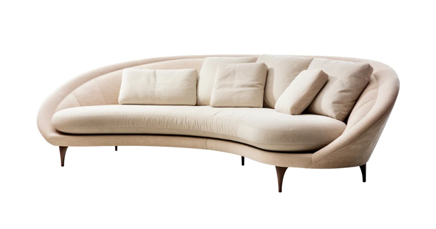 Modern curved beige fabric sofa isolated on white background