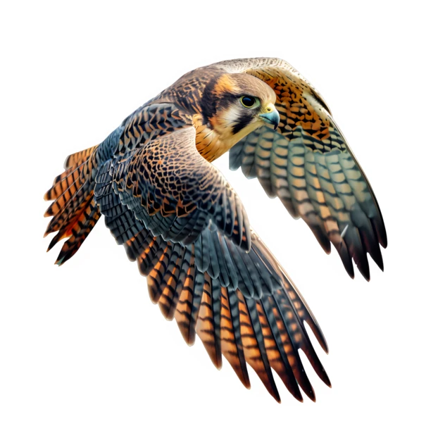 Peregrine falcon in flight isolated on white background