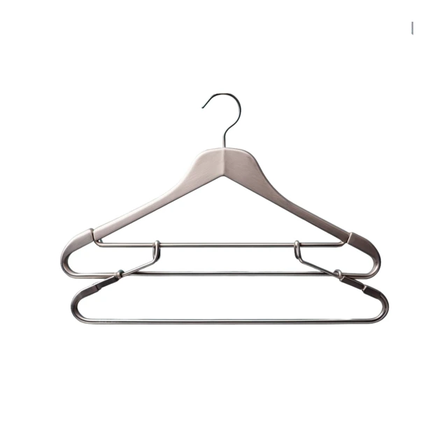 Modern silver metal clothes hanger isolated on white background