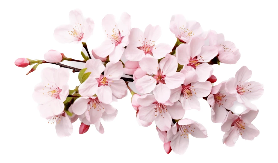 Pink cherry blossom branch isolated on white background