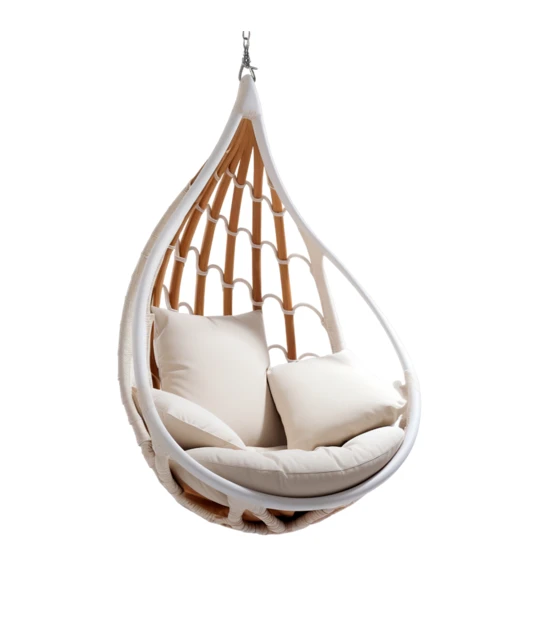Modern white teardrop hanging chair isolated on white background