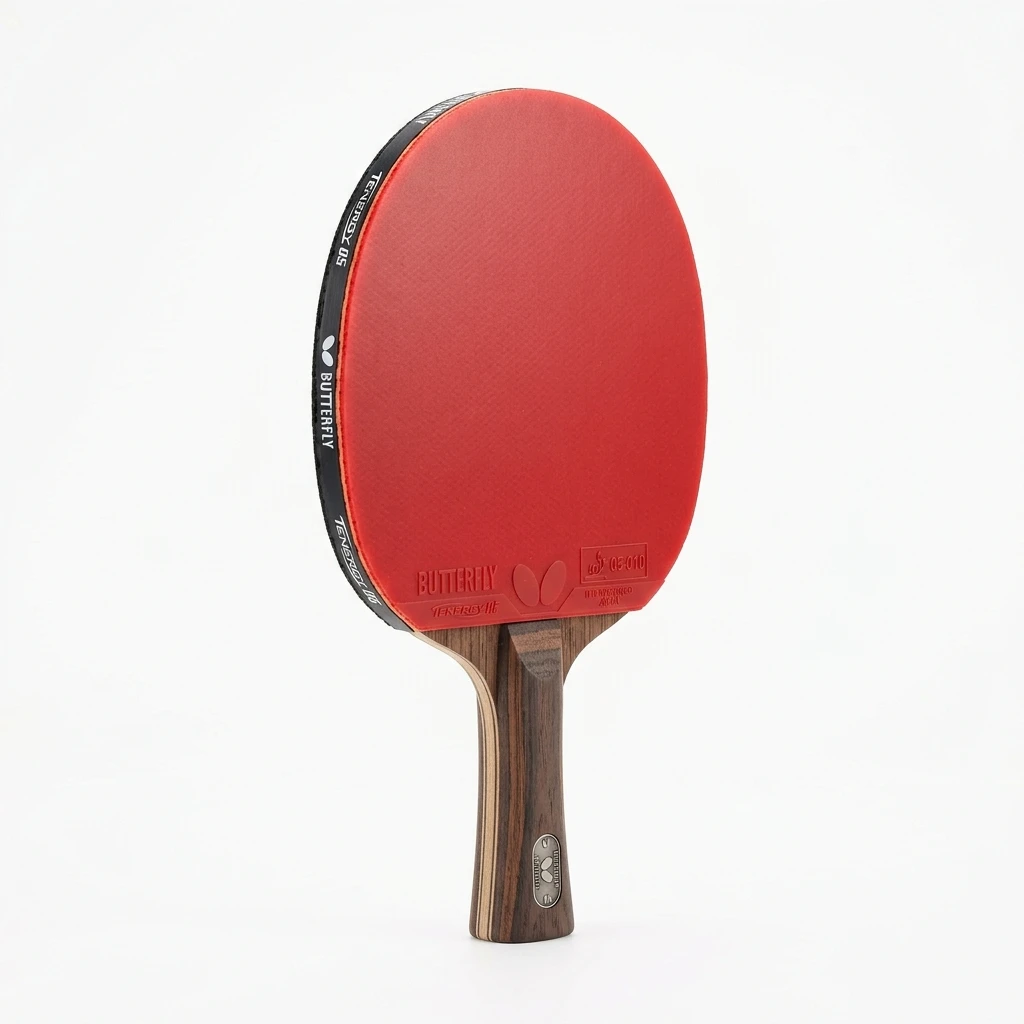 Professional red table tennis racket on white background