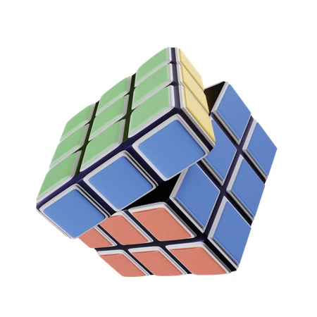 Colorful mechanical puzzle cube twisted on a white background