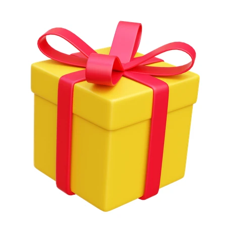 3D yellow gift box with red ribbon isolated on white