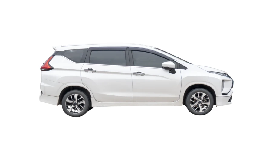 White modern MPV crossover car side profile isolated on white