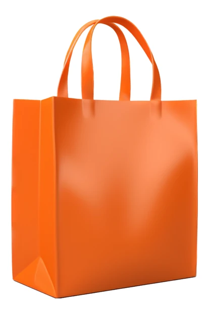 Vibrant orange shopping bag with handles on white background