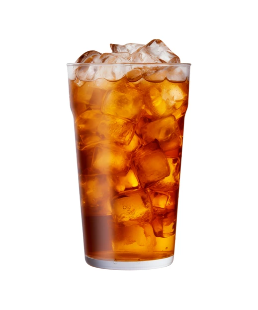 Tall glass of refreshing iced tea with ice cubes