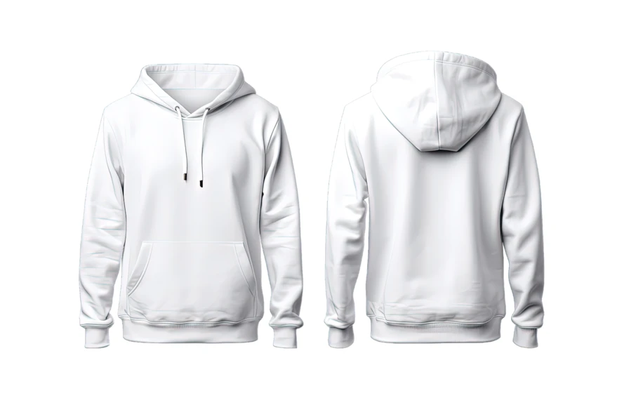 Front and back view of blank white hoodie mockup
