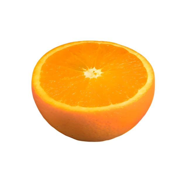 Fresh half of an orange isolated on white background