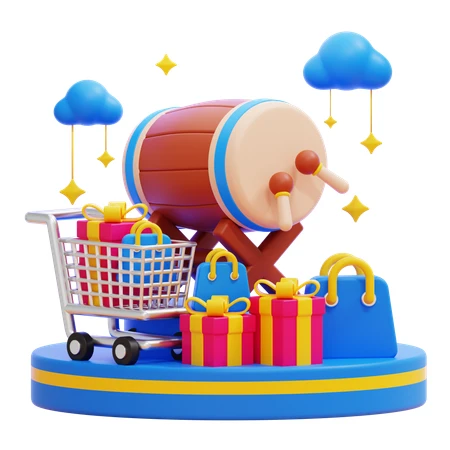 Ramadan Drum with Shopping Cart and Gifts 3D