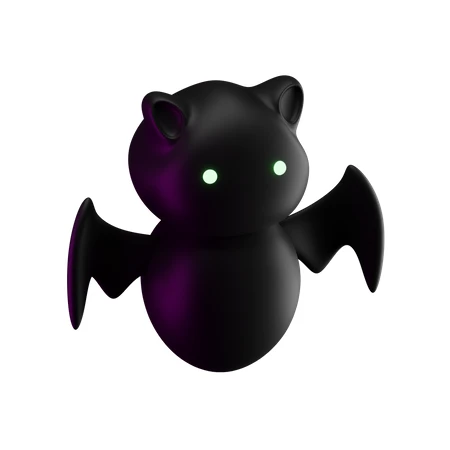 Cute 3D cartoon black bat with glowing green eyes