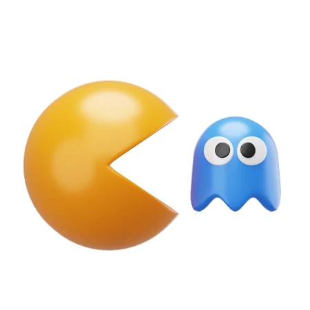 3D yellow sphere character chasing a blue ghost