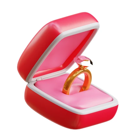 3D stylized diamond engagement ring in an open red box