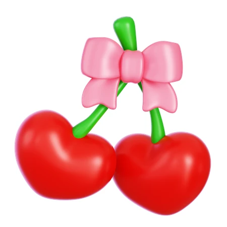 3D red heart shaped cherries with a pink bow
