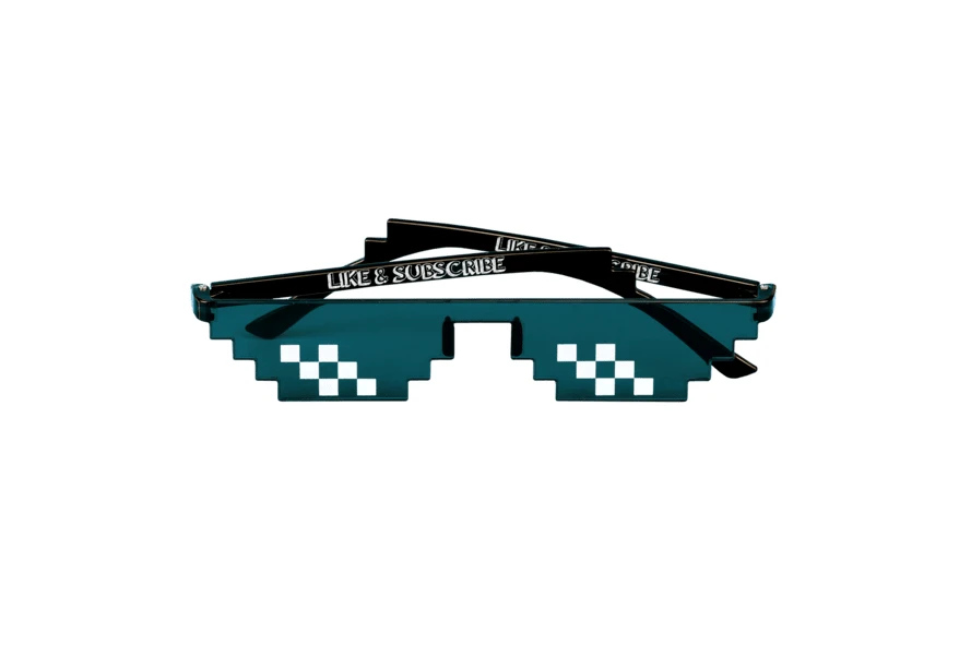 Pixelated thug life sunglasses with like and subscribe text