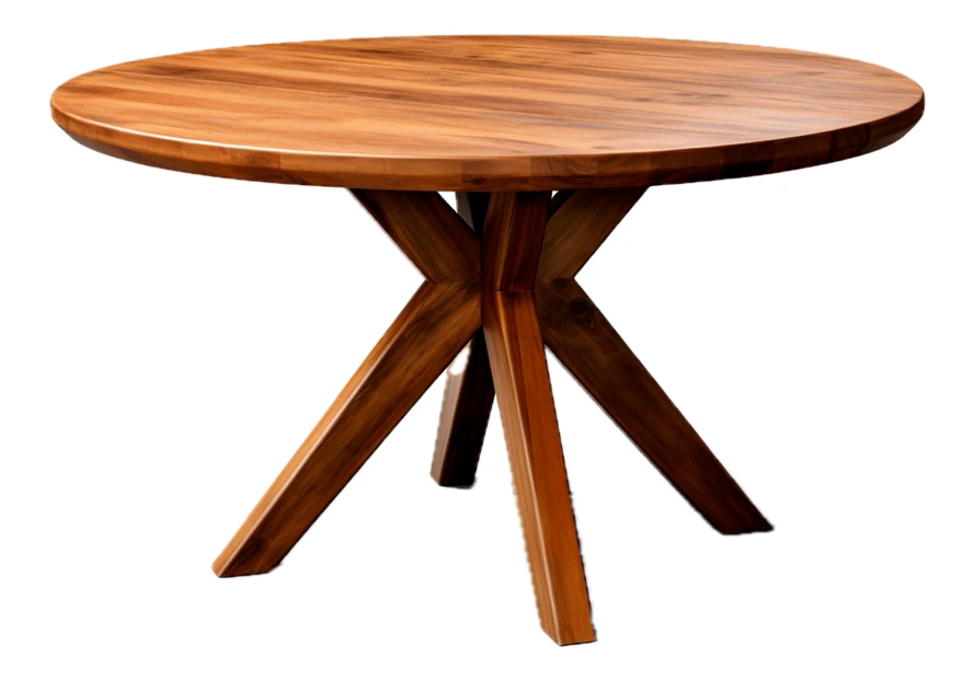 Round solid wood dining table with modern angled legs