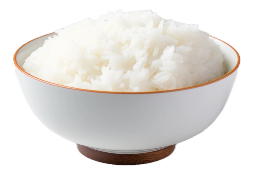 Bowl of cooked white rice isolated on white background