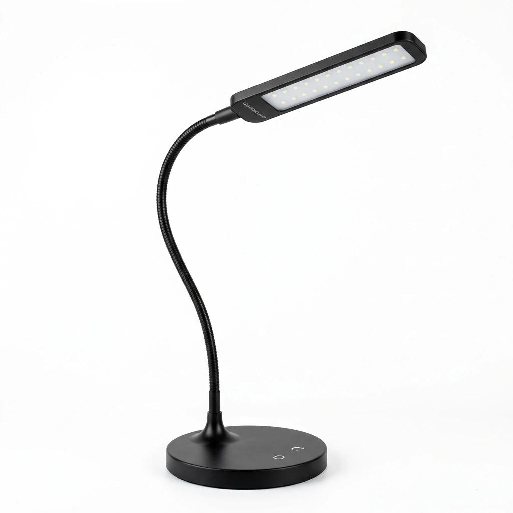 Modern black LED desk lamp with flexible gooseneck arm