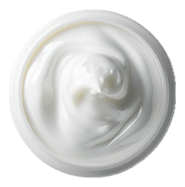 Top view of white cosmetic cream in a round jar
