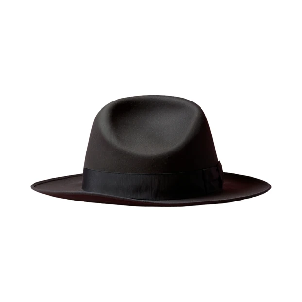 Classic dark brown felt fedora hat isolated on white