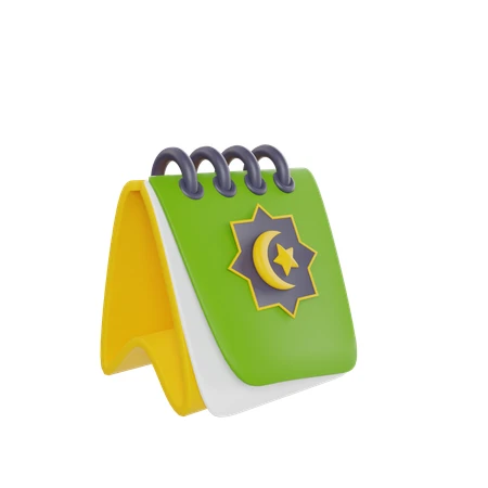 3D illustration of an Islamic desk calendar with crescent moon