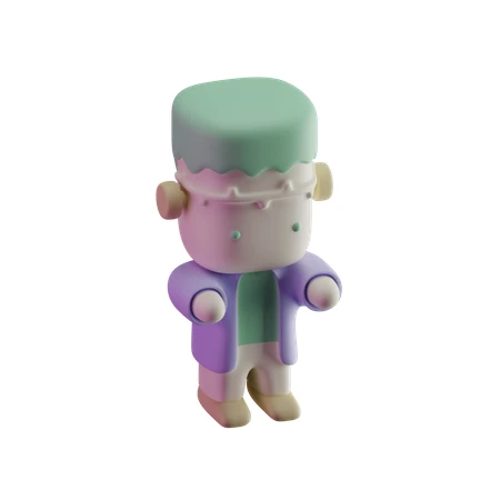 Cute pastel 3D Frankenstein monster character isolated on white
