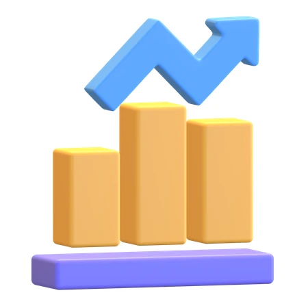 3D bar chart with upward arrow representing business growth