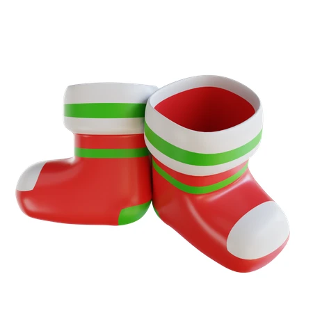 Red and white Christmas elf boots with green stripes