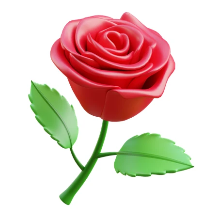 3D rendered red rose with green leaves isolated on white