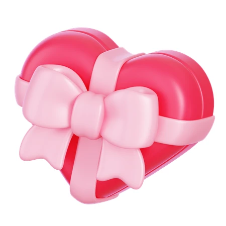 3D pink heart-shaped gift box with bow isolated