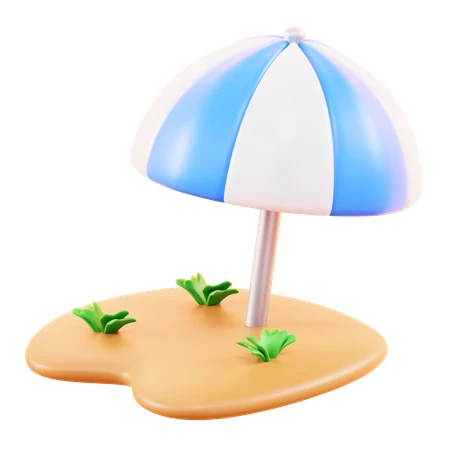 3D render of a blue and white striped beach umbrella