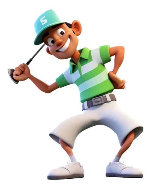 3D cartoon male golfer character holding a golf club