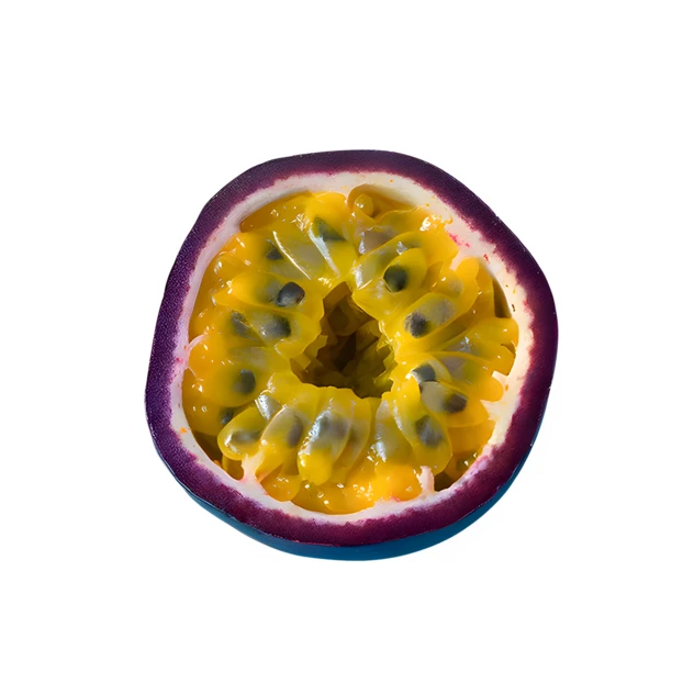 Fresh ripe passion fruit cut in half on white background