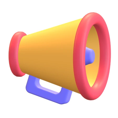 3D rendered yellow and red megaphone icon on white background