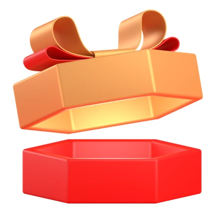 3D open hexagonal gift box with ribbon and bow