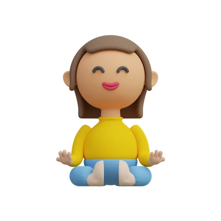 3D cartoon woman meditating in yoga pose
