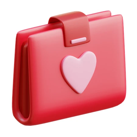 3D red wallet icon with a pink heart