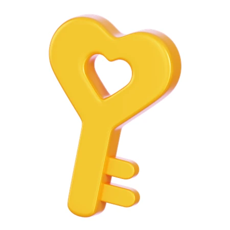 3D render of a yellow heart-shaped key icon