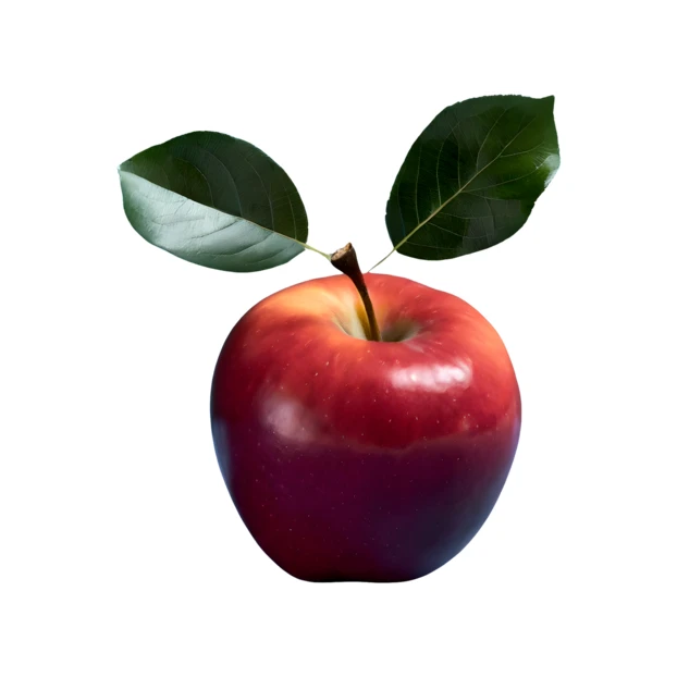 Fresh red apple with green leaves isolated on white