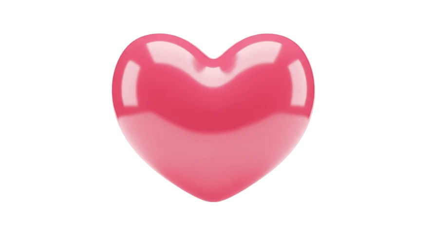 Glossy pink 3D heart icon isolated on white background