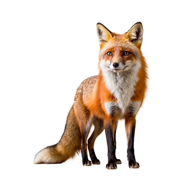 Red fox standing isolated on white background