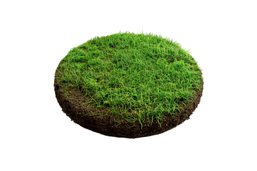 Circular piece of green grass turf isolated on white