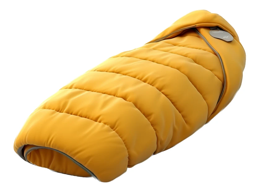 Yellow quilted infant stroller footmuff on white background
