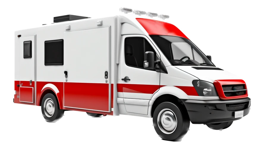 White and red ambulance emergency vehicle isolated on white